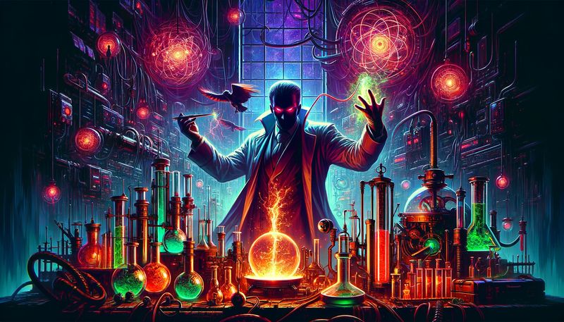 A mad scientist conducting an experiment in his laboratory